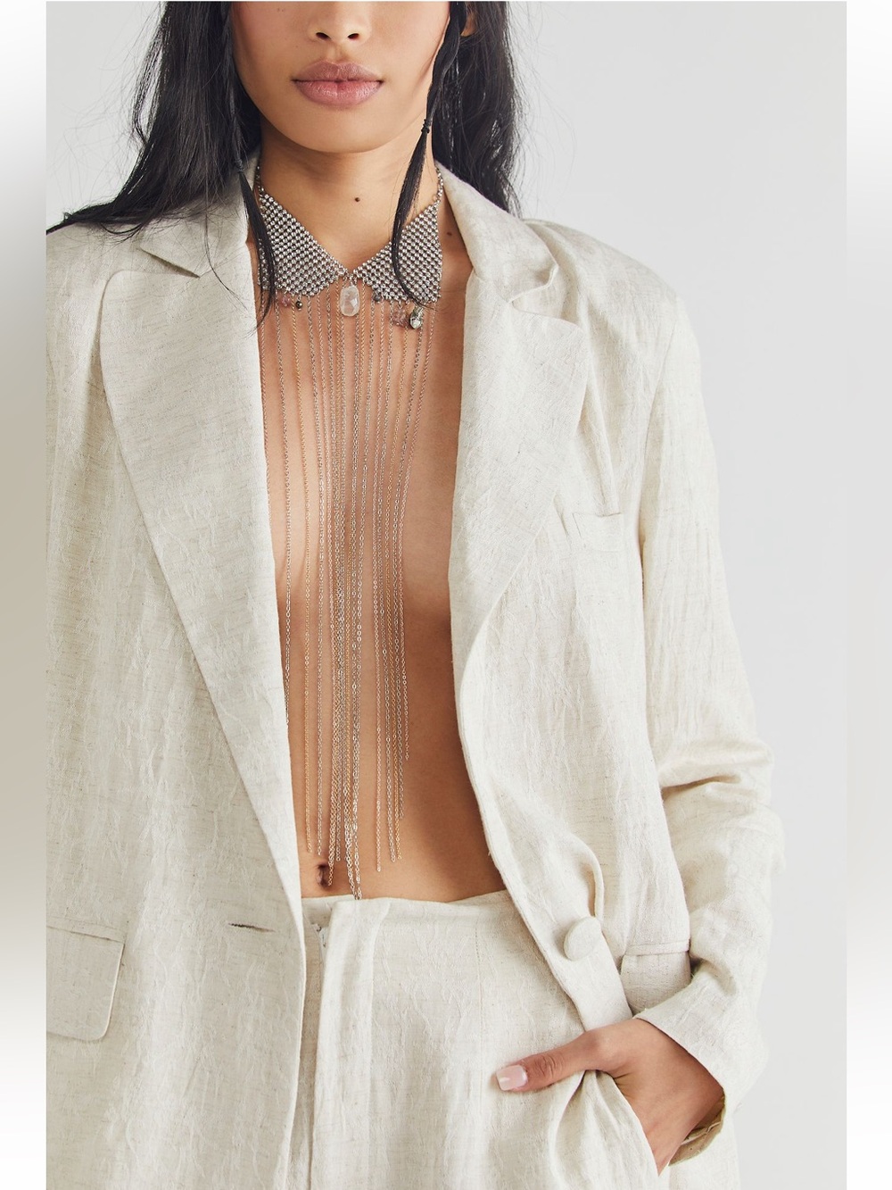 FREE PEOPLE - COLLARED FRINGE CHAIN - SILVER